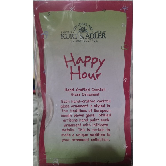 Kurt S Adler Happy Hour Watermelon Martini Cocktail Glass Christmas Ornament NIB - Picture 5 of 8